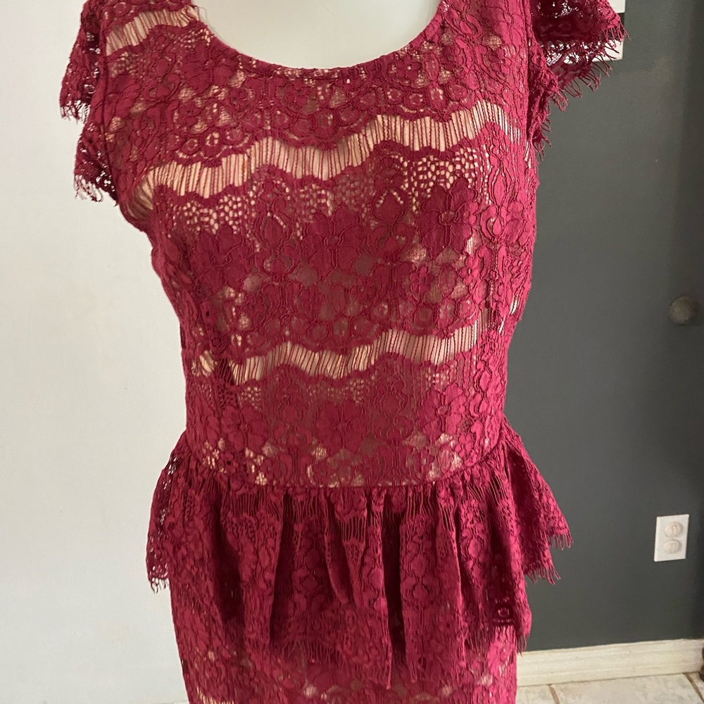 Anthropologie Maeve Elsa Cranberry Lace Dress M View 2